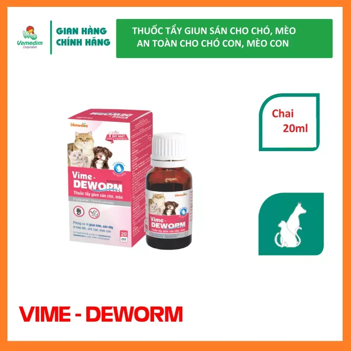 Chai thuốc xổ giun dạng nước Vime Deworm cùng dụng cụ ống nhỏ giọt đi kèm
