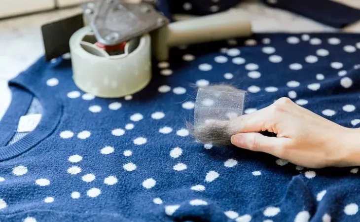 Dùng băng dính để lấy lông mèo bám trên quần áo