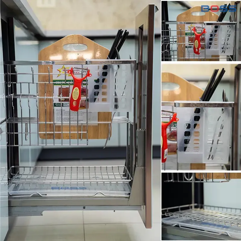 Giá dao thớt gia vị inox 304 nan dẹt Boss