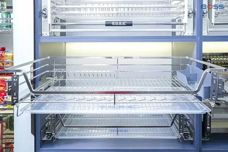 Giá xoong nồi kết hợp bát đĩa dự trữ inox 304 mờ nan dẹt Boss