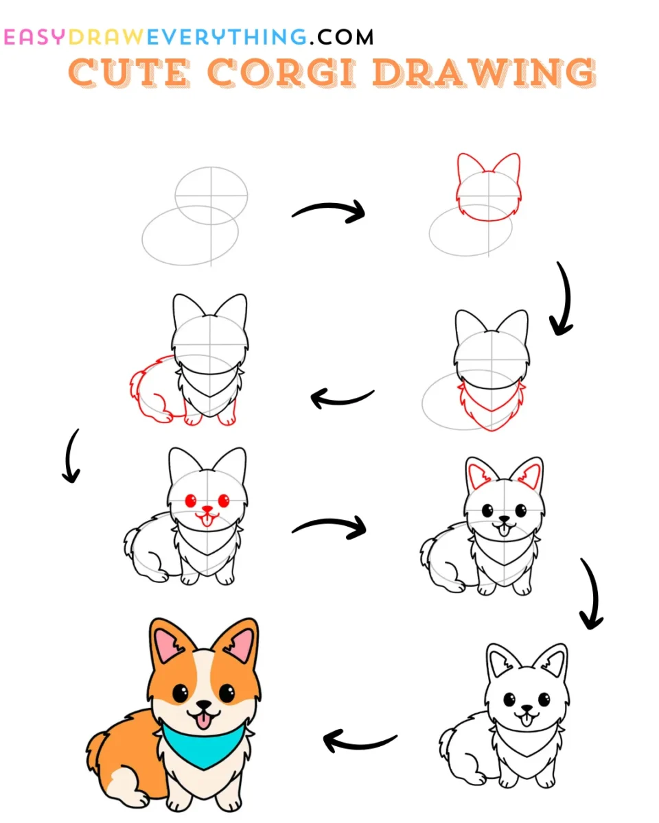 hình vẽ chó corgi cute theo quy trình từng bước