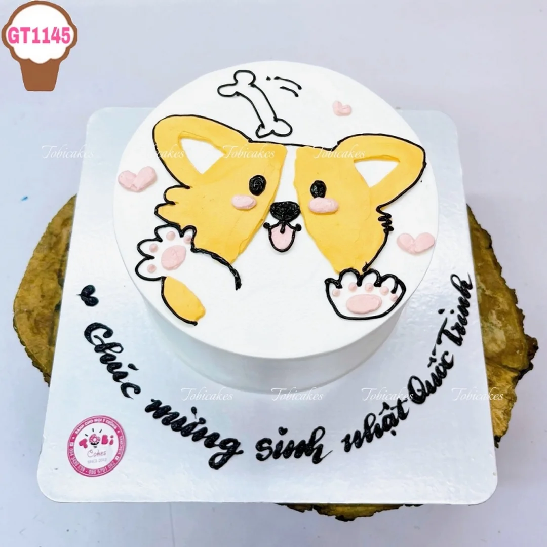 hình vẽ chó corgi trên bánh sinh nhật dễ thương