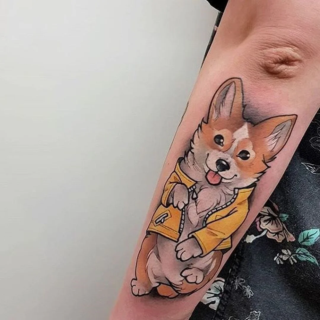 hình xăm chó corgi màu sắc nổi bật