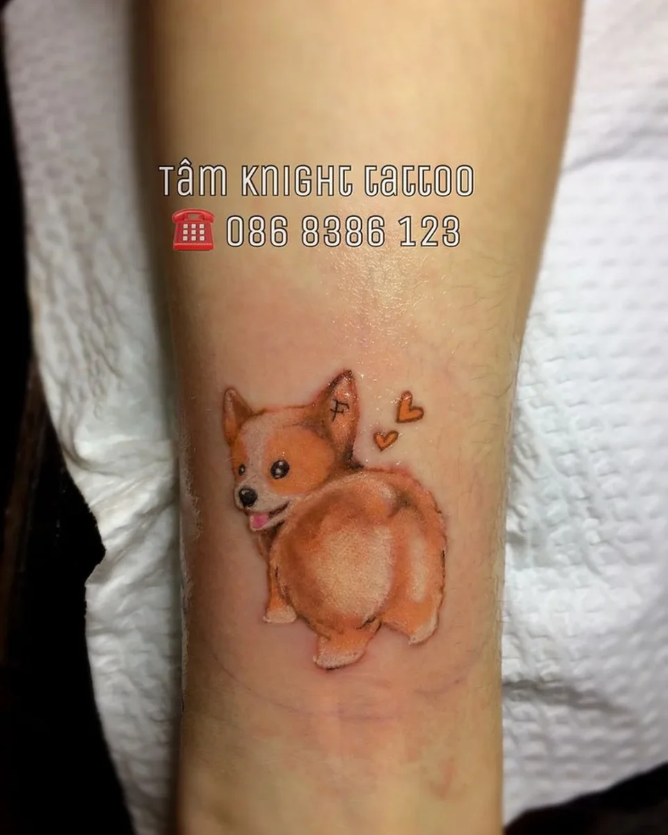 hình xăm chó corgi mini phong cách dễ thương