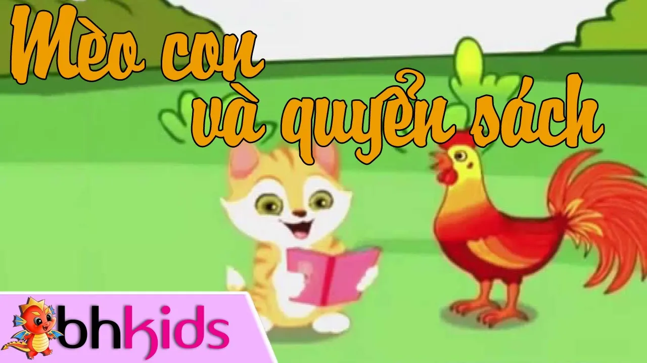 Mèo con ngồi bên gốc cây, trên tay cầm quyển sách tập tô mới tinh, minh họa cho câu chuyện giáo dục về giữ gìn đồ dùng học tập