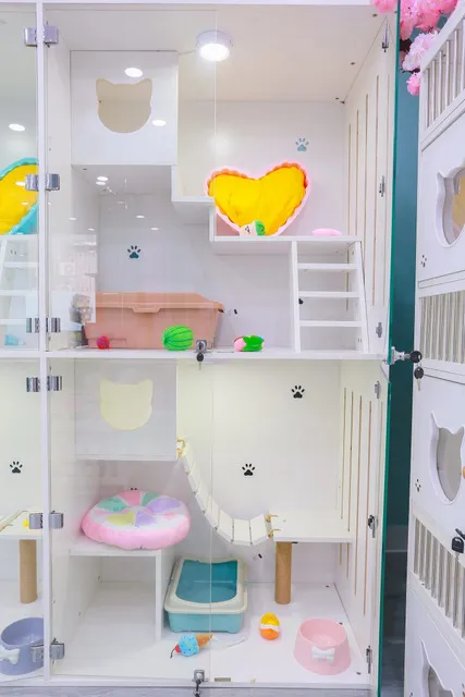 Khách sạn cho chó mèo có cầu thang, đầy đủ tiện nghi