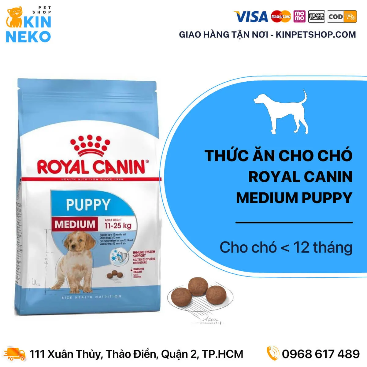 Sản phẩm thức ăn hạt Royal Canin chuyên biệt cho chó con giống vừa