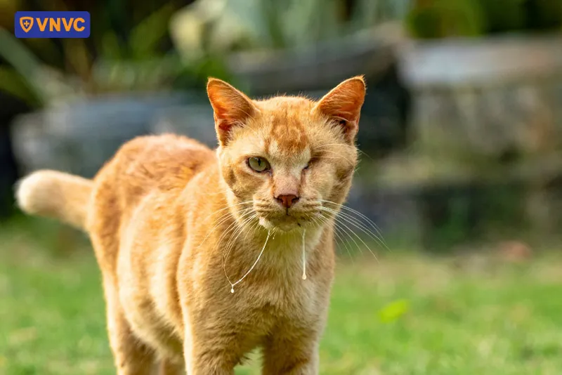 Biểu hiện của mèo bị dại giai đoạn cuối với triệu chứng liệt và chảy nước dãi